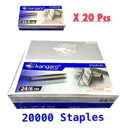 Kangaro Staples- 20 Boxes On 1 Carton - 20000 Staples - Size: 24/6