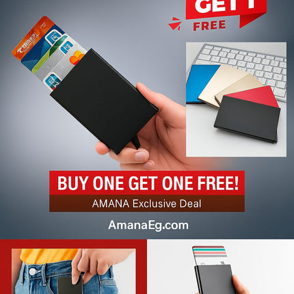 (1+1) Credit Card ID Holder & RFID Anti-Scan Metal Wallet Cash Clip - 1 Pc