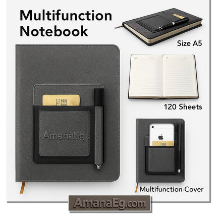 Multifunction A5 Notebook - Cream Paper - (Mobile & Cards & Pen) Case In Cover (1 Pc)